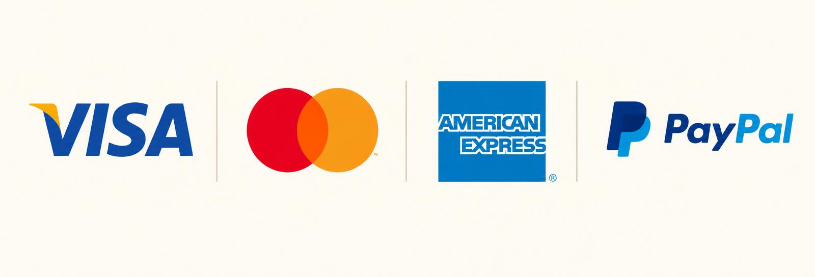 Métodos de pago disponibles: Visa, Mastercard, American Express y PayPal